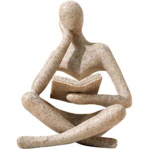 Bookshelf Décor Thinker Statue Abstract Art Reading Thinker Sculpture (Beige)